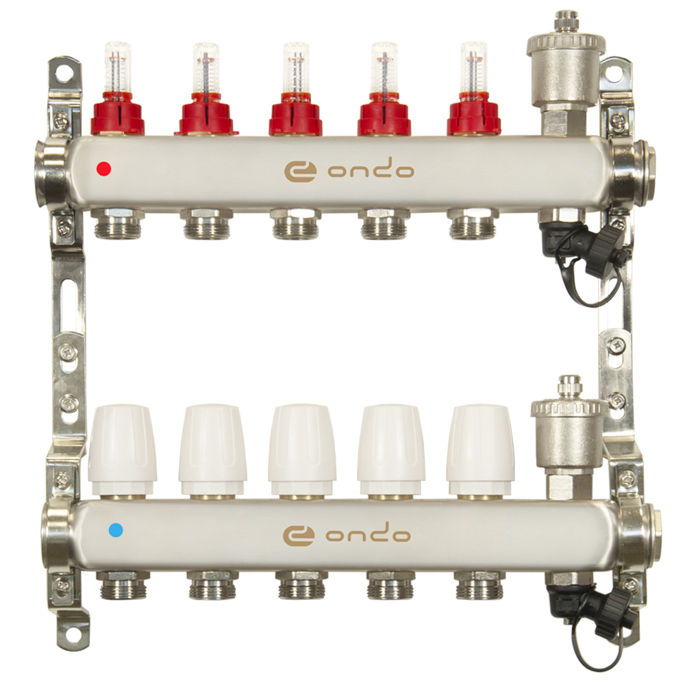 Коллекторная группа ONDO нерж сталь 5 вых. в сборе с автоматическим воздухоотводчиком, расходомерам