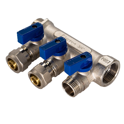 Купить Коллектор 3 выхода 3/4"x16 с шаровыми кранами для м/п труб СТМ в Москве