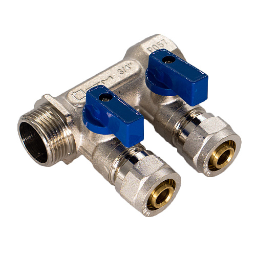 Купить Коллектор 2 выхода 3/4"x16 с шаровыми кранами для м/п труб СТМ в Москве