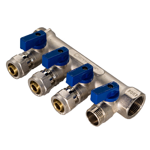 Купить Коллектор 4 выхода 3/4"x16 с шаровыми кранами для м/п труб СТМ в Москве