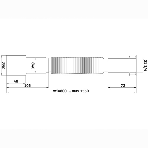 Гибкая труба 1 1/4"*40/50 удлиненная