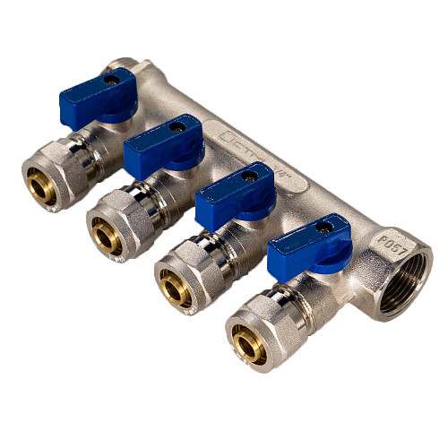 Купить Коллектор 4 выхода 3/4"x16 с шаровыми кранами для м/п труб СТМ в Москве