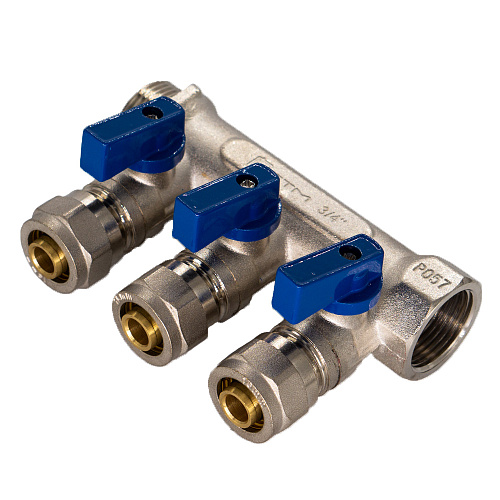 Купить Коллектор 3 выхода 3/4"x16 с шаровыми кранами для м/п труб СТМ в Москве